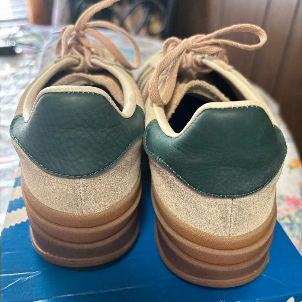 adidas Gazelle Platform Sneakers in Cream and Green with Gum Sole - Picture 2 of 7